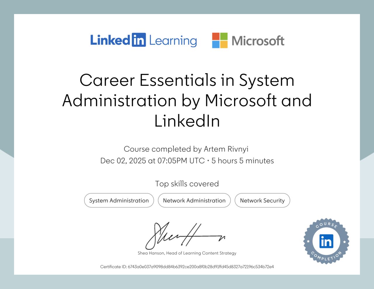 Microsoft System Administration Certificate