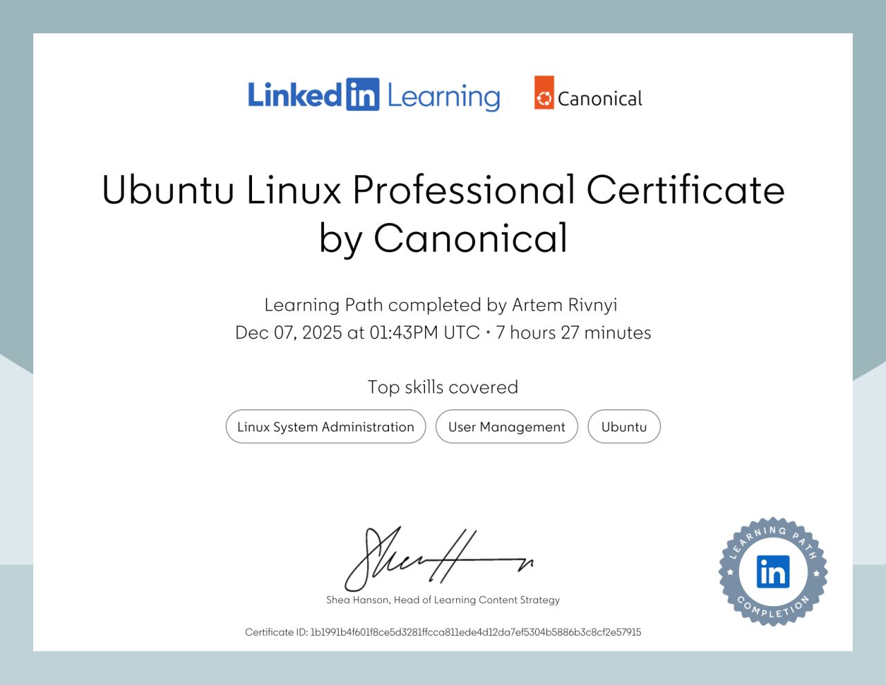 Canonical Ubuntu Linux Certificate