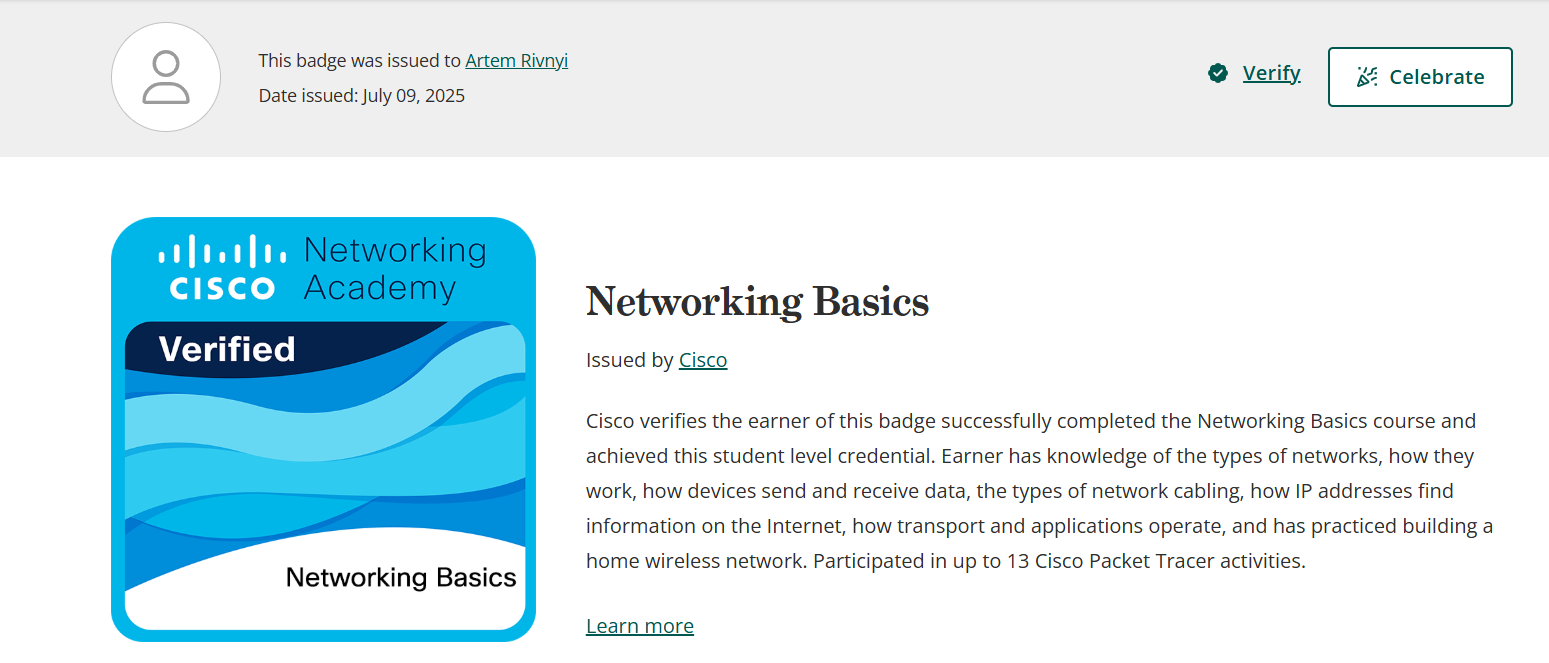 Cisco Networking Basics Certificate