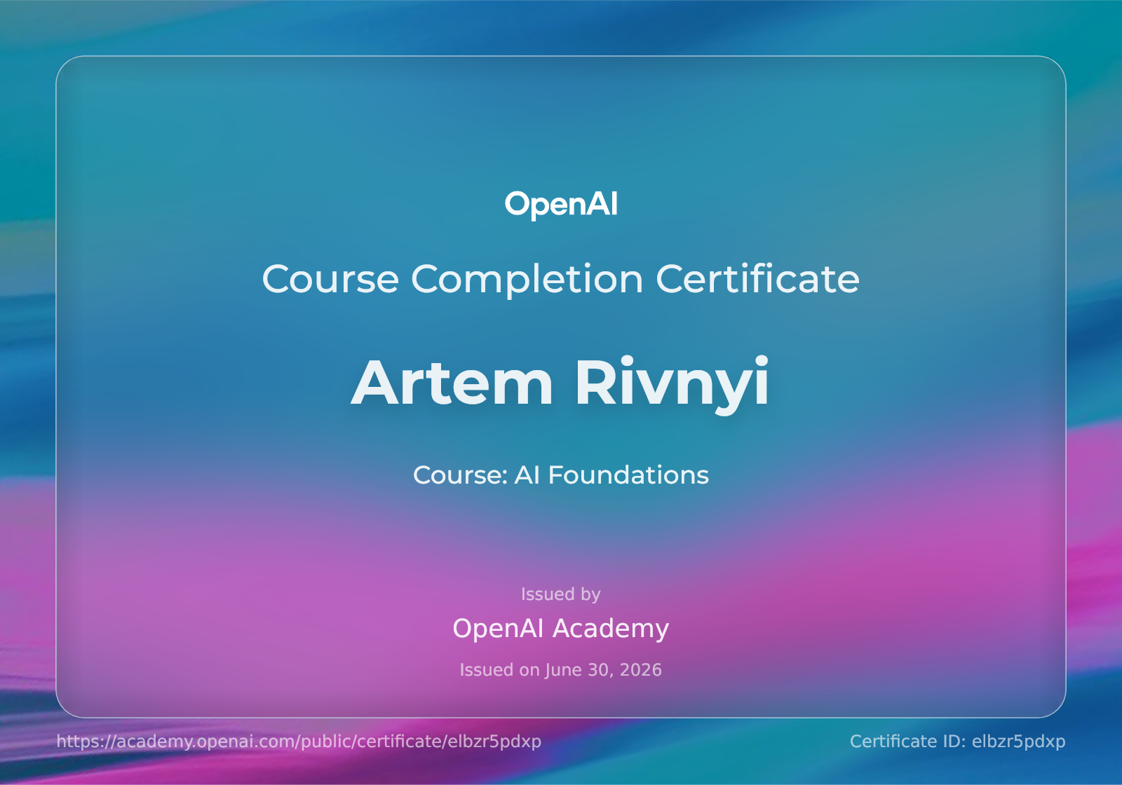 OpenAI AI Foundations Certificate