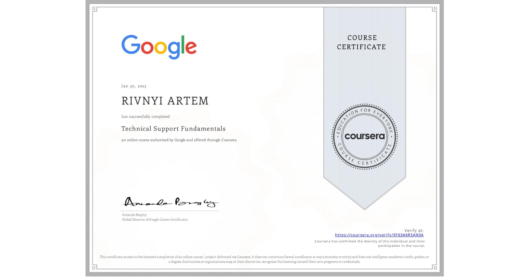Google Technical Support Fundamentals Certificate